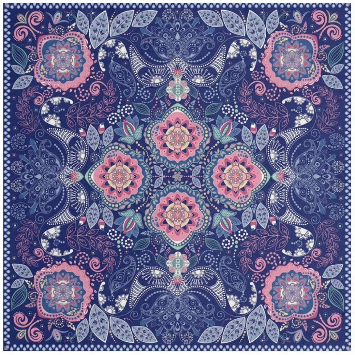 Mandala-Blumen-Halstuch, großer quadratischer Schal, leichter Druck