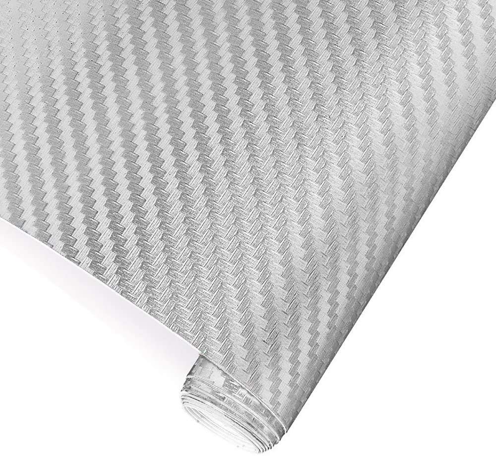 TRIXES 3D Silver Self Adhesive Car Vinyl/Wrap (Bubble Free) - 1520 x 300mm - Textured - Suitable for Interior/Exterior Use - Resurface Roll Wrap