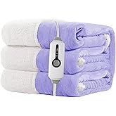 RALYSUN Electric Heated Blanket Full Size 72"x84" - Dual-Sided with Microplush & Sherpa Fabric, 4 Heat Settings & 10 Hours Auto Off, Machine Washable - Pale Purple