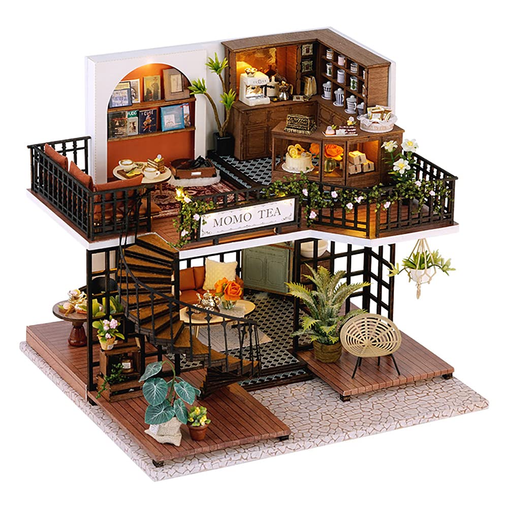 Fsolis DIY Dollhouse Miniature Kit with Furniture, 3D Wooden Miniature House with Dust Cover and Music Movement, Miniature Dolls House kit