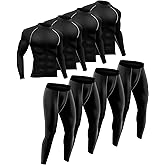 Hicarer 4 Sets Men's Thermal Underwear Set, Fleece Lined Sport Base Layer Winter Top Bottom for Workout Sport Hunting
