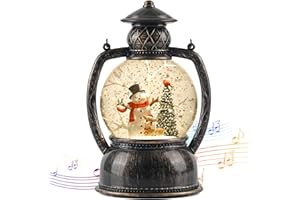 ARMXY Christmas Snow Globes, Snowman Elk Trees Scene Snow Globes, Glittering Lantern with Timer, Snow Globe Lantern USB or Battery Powered for Desktop Ornament, Christmas Decoration