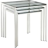 Modway Nimble Glass and Stainless Steel 3-Piece Side Nesting Table Set In Silver