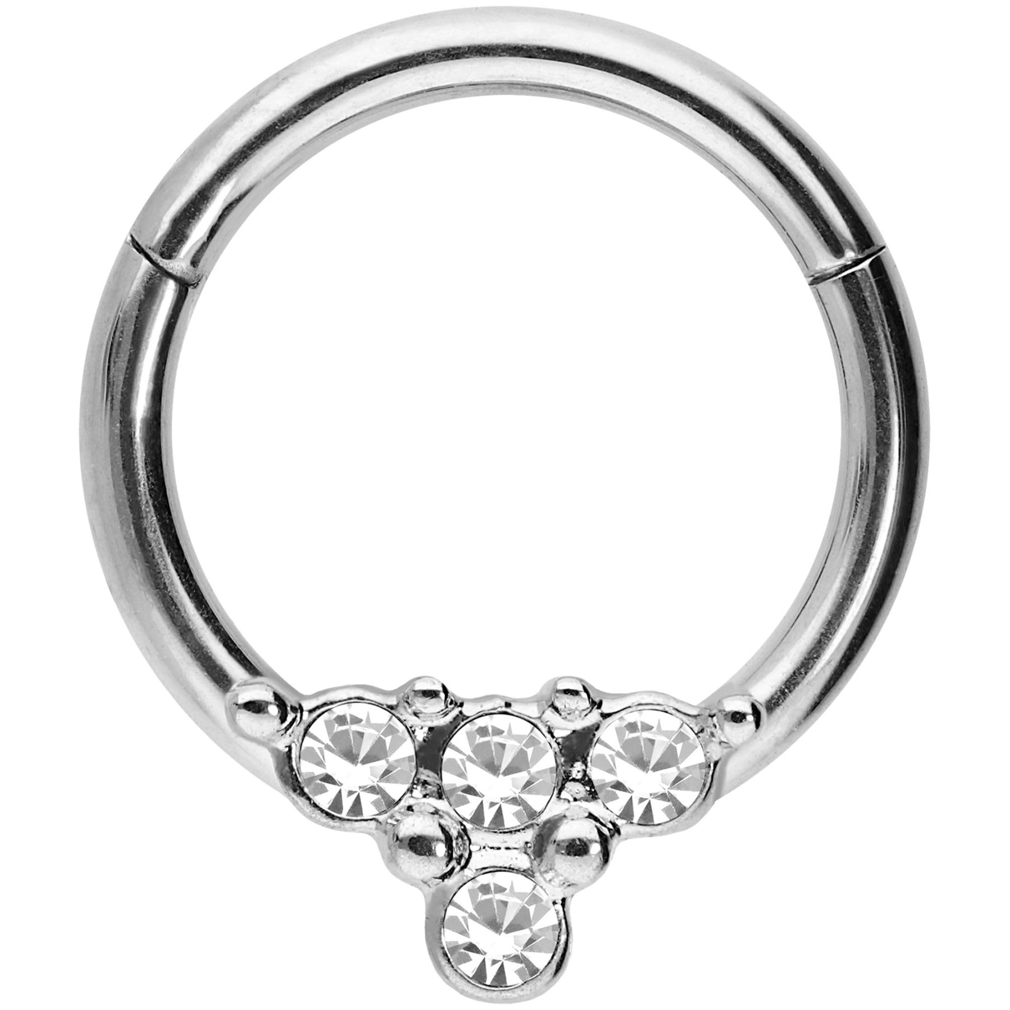 PIERCINGLINE segment ring clicker with 4 crystals made of surgical steel - piercing for ear, septum, tragus or helix in silver colours