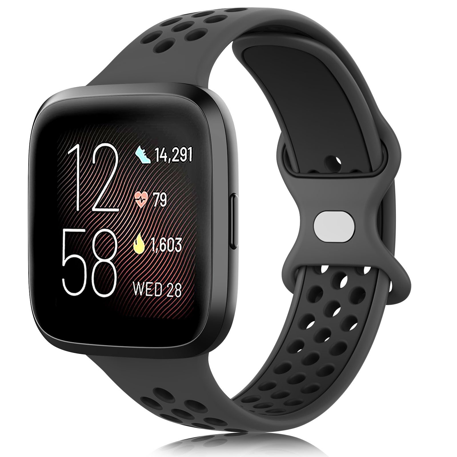 Tobfit Strap for Fitbit Versa 2 Straps for Women Men/Fitbit Versa Lite Strap, Breathable Adjustable Soft Silicone Replacement Band compatible with Fitbit Versa 2 (Grey/Black)