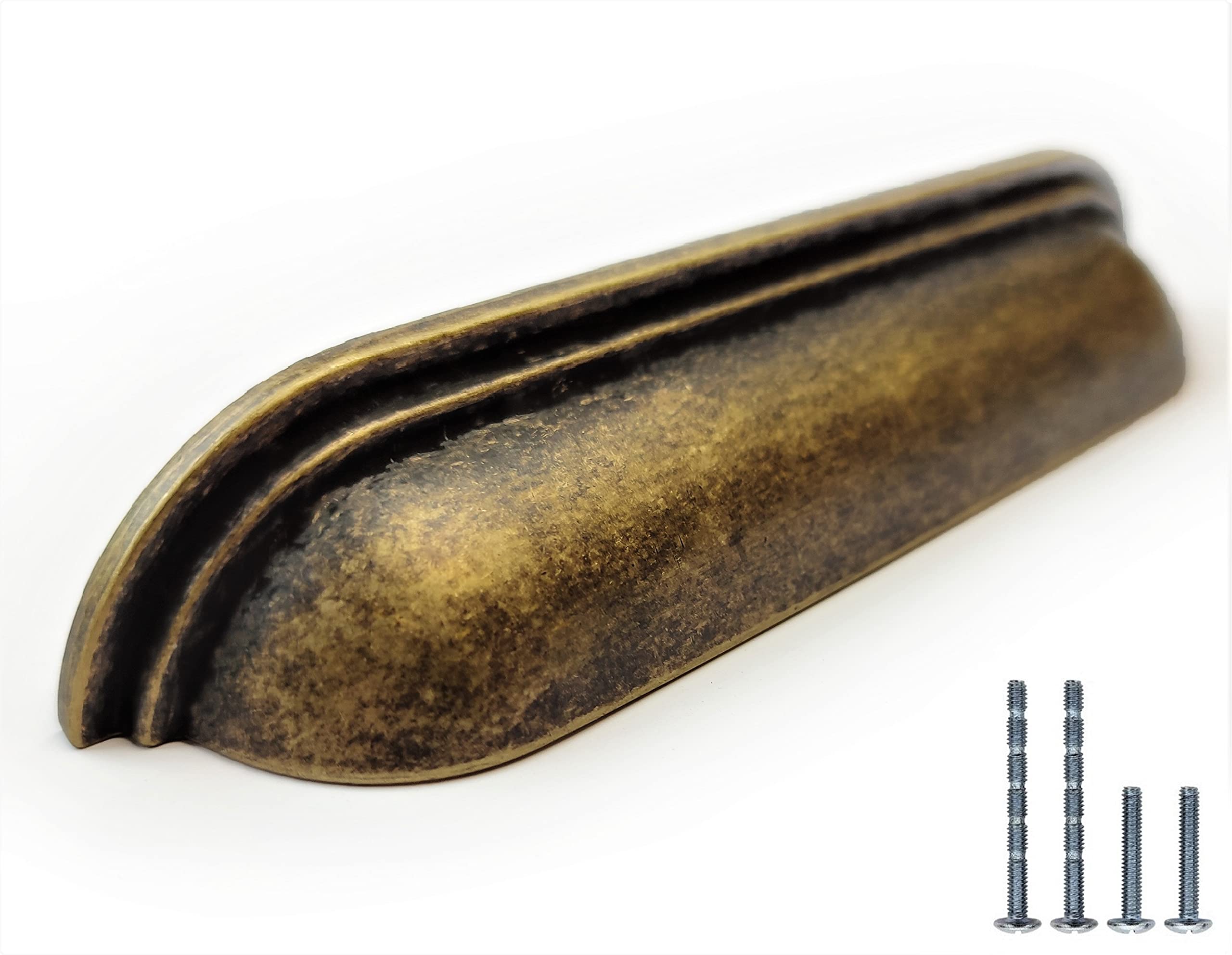 French Furniture Fittings Set of 6 Long Pull Cup Handles for Kitchen Drawers & Cabinets – Antique Brass, Pewter, Chrome or Brushed Brass – Elegant, Durable, Easy to Install – 128mm Between Fixings