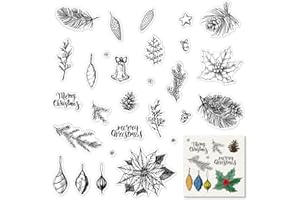 HYING Christmas Trees Leaves Clear Stamps for Card Making and Photo Album Decorations, Flowers Rubber Stamps Xmas Pine Cone Silicone Stamp Seal for Christmas DIY Scrapbooking