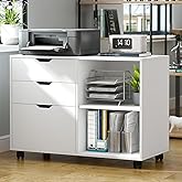 SogesPower File Cabinet 3-Drawers for Home Office, Mobile Lateral Filing Cabinet, Printer Stand with 2 Open Storage Shelf,Loc