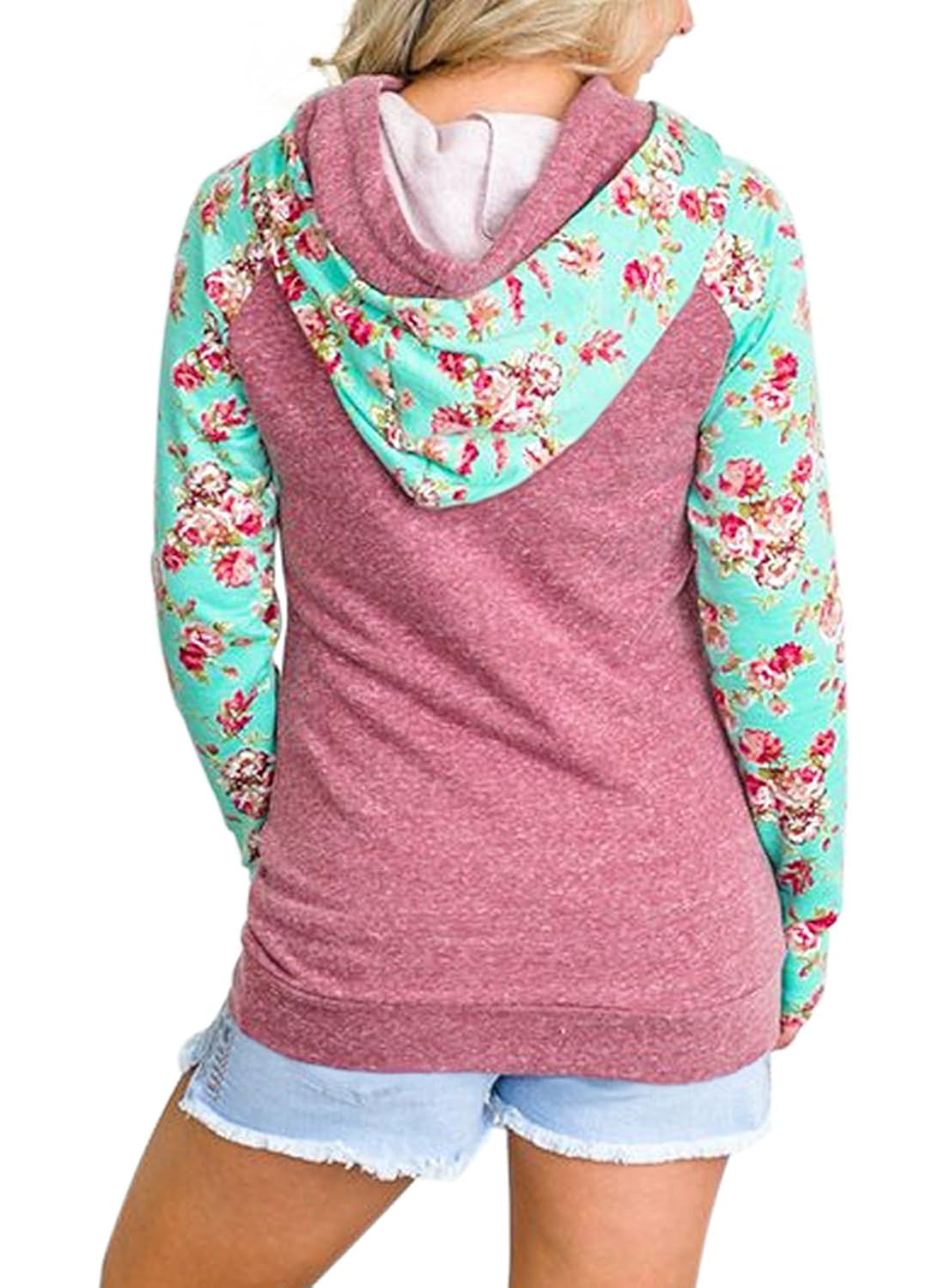 On Sale 70 Off Lihuang Women S Double Hooded Sweatshirt Floral Printed Long Sleeve Pockets Colorblock Pullover Hoodie At Women S Clothing Store Up To 60 Discount Maaun Net