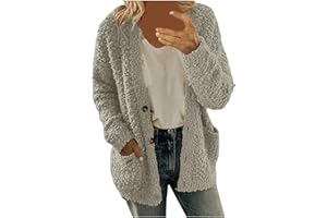 PIFAME Winter Coats for Women Fleece Jacket Warm Casual Coats with Pockets Long Sleeve Button Down Cardigans Sweaters
