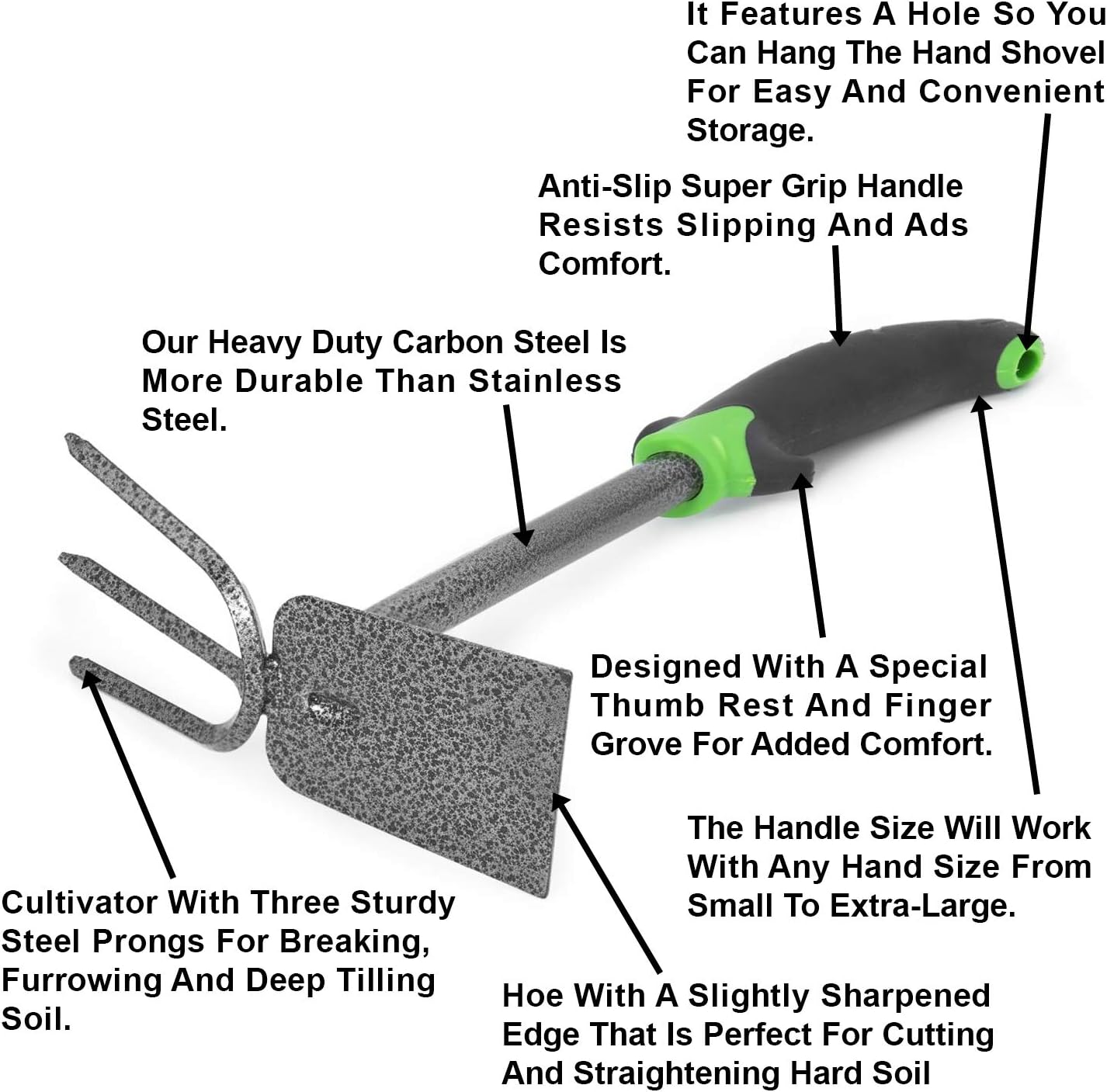WilFiks Garden Hoe and Cultivator, Dual Head Vegetable and Flower Tiller for Weeding and Digging in The Garden, Heavy Duty Work Tool, Bend Proof, Hand Digger and Spade Combo with Ergonomic Handle : Garden & Outdoor