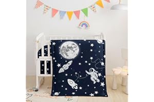Datura Home Crib Bedding Set, 3-Piece Nursery Bedding with Comforter, Sheet & Skirt - Rocket Astronaut Moon Printed - Black