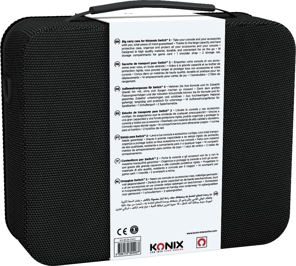 Konix Schutz- und Tragetasche Big Carry Case für Nintendo Switch 2 - Zubehörnetze - 14 Spielschächte - Schwarz 5