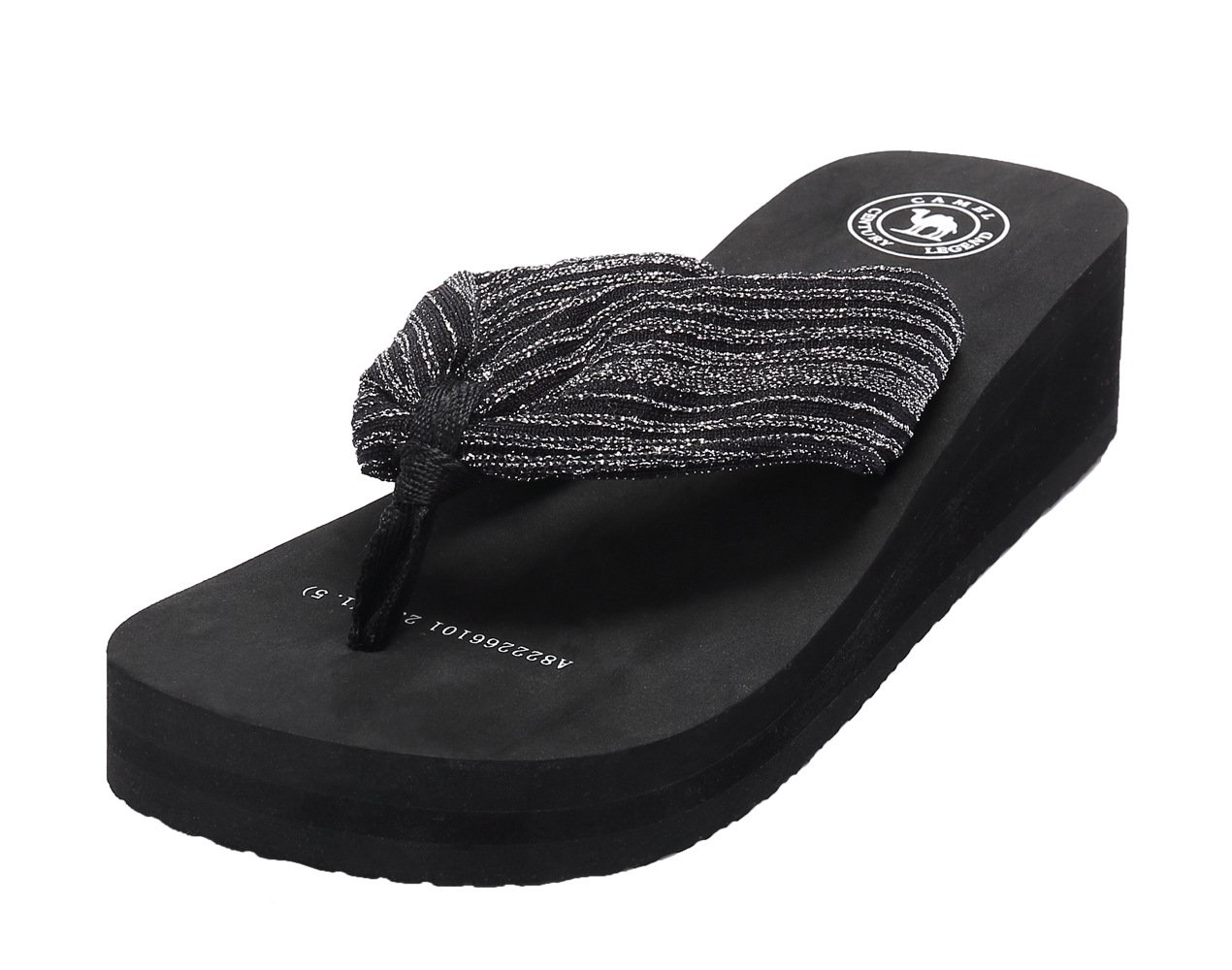 CAMEL CROWN Women\'s Comfy Casual Wedge Heel Thong Flip Flop Beach Sandals Color Black, Size 7