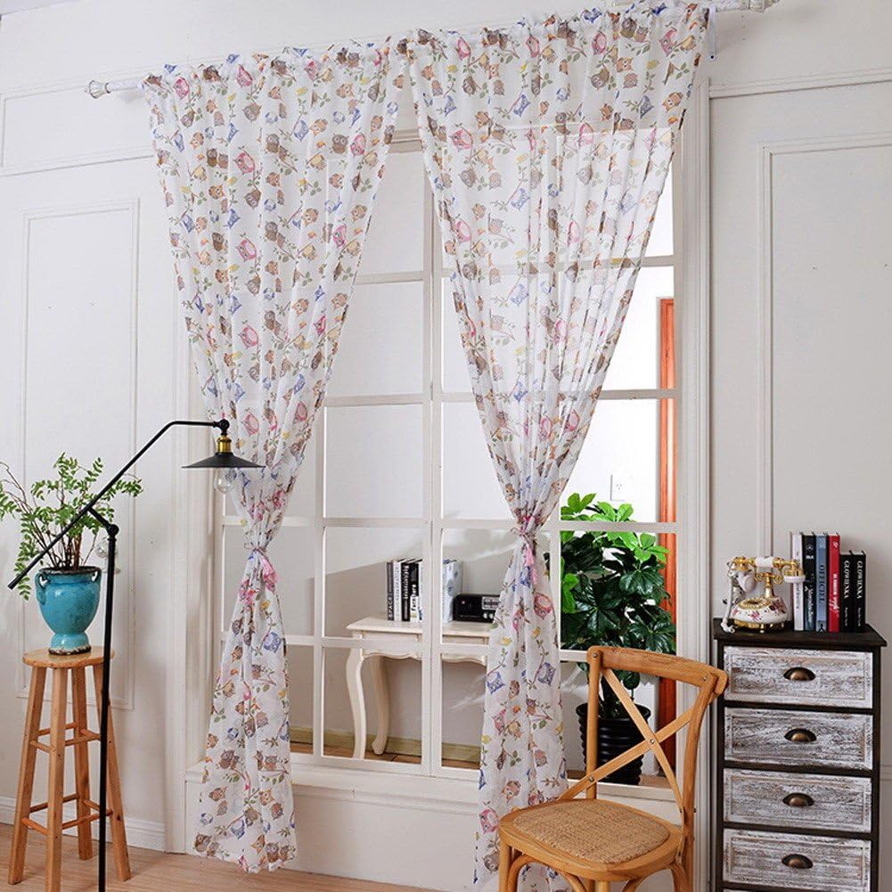 Curtains Decorative, Owl Modern Room Tulle Door Window Curtains Balcony Drape Panel Sheer Valances, Curtains for Living Room