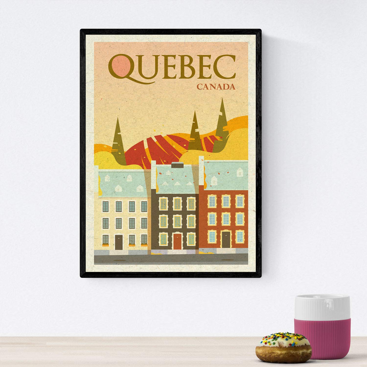 Nacnic Quebec sheet. Vintage style. Poster city colors. Ad Quebec A3 size