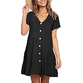 Nova In Sky Women's Summer Dresses 2025 Short Sleeve V-Neck Casual Loose Swing Button Down Casual T Shirt Dresses