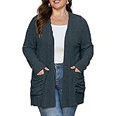 OLRIK Women Plus Size Cardigan Lightweight Knit Sweater Open Front Long Sleeve Stretchy with Pocket Fall Winter Outfits