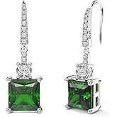 18K White Gold Plated Sterling Silver Square Princess Cut Cubic Zirconia Dangle Earrings for Women CZ Diamond Drop Dangling Earrings for Women Hypoallergenic