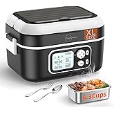 Cordless Electric Lunch Box,1.5L Portable Smart Heated Lunch Box, 100W Wireless Rechargeable Self Heating Food Warmer with Timer&Adjustable Heating for Adults Men Office Travel Outdoor Black XL