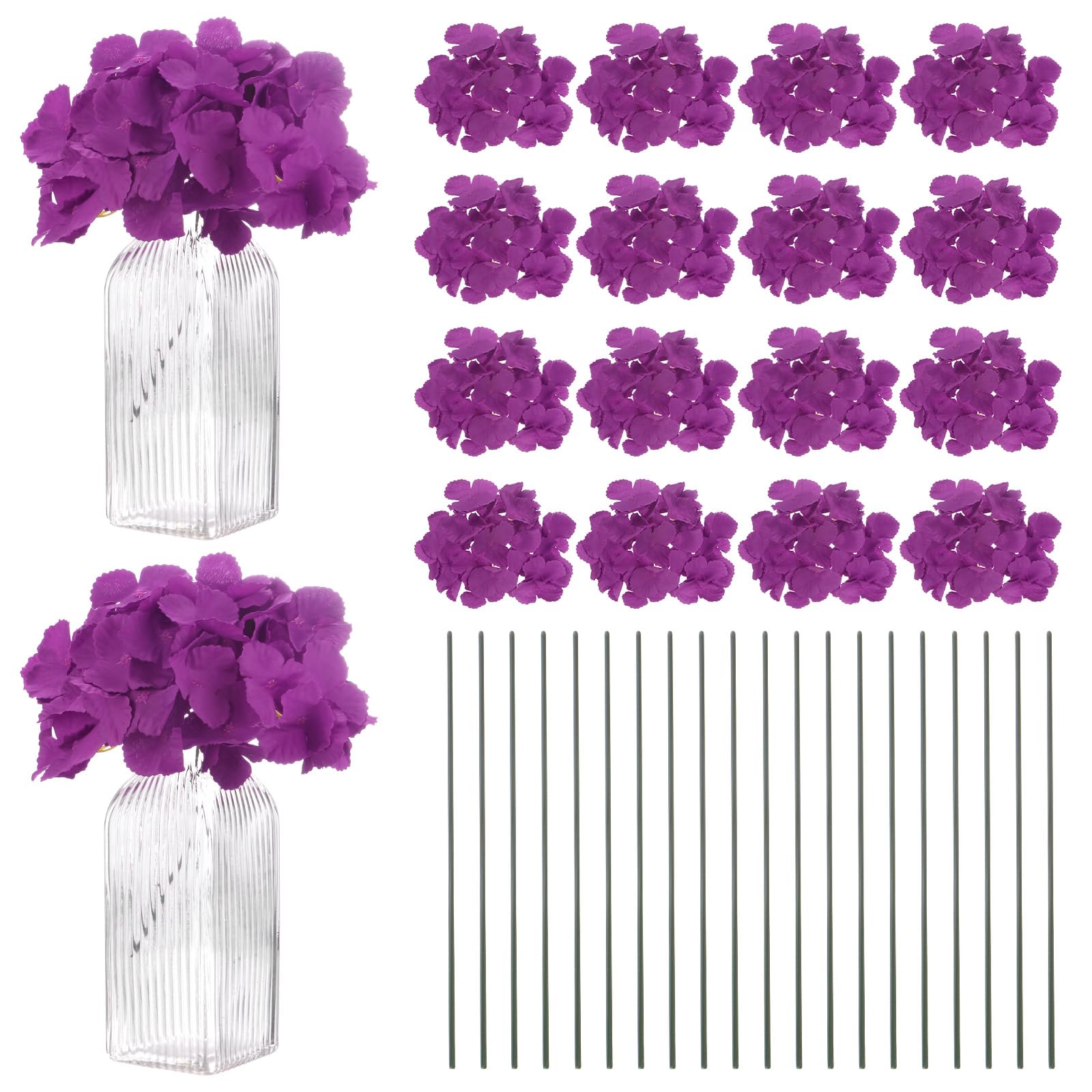 M METERXITY 40-Pack Silk Hydrangea Flowers, Artificial Flowers Heads with 40pcs Stems, Full Hydrangea Flowers for Home Decor/Wedding/Christmas/DIY/Party/Garden [Purple]