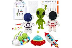 Space Crochet Kit for Beginners, 5 PCS DIY Craft Kit with Step-by-Step Video Tutorials - Crochet Beginner Kit Includes Yarns,