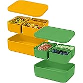 Versatyle Platinum Silicone Bento Lunch Box Set of 2 – 3 Compartments, Leakproof, Versatile, Durable, Microwave & Freezer Safe, Meal Prep, Food Storage for All Ages (Watermelon Green & Gold Honey)