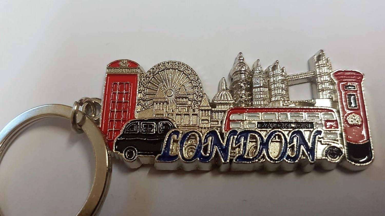 Llavero Londres Color Plateado - Palabra Azul/Íconos/Caja de ...