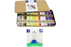 DMC Embroidery Floss Pack - 35 Color Assortment With Collector Tin, Thread Kit Bundle With Needle Threader, Cotton Cross Stit