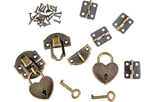 SLIVERDEW 2 Set Antique Bronze Hasp Latch 27 X 30 mm Hasp Latch Mini Box Hinges and Love Locks with Keys Decorative Lock Buckle with Screws for Jewelry Wooden Box and DIY Crafts