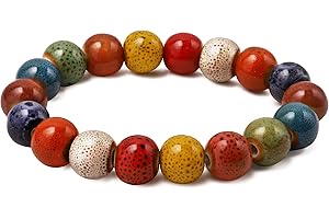 MINACHI Boho Hippie Colorful Ceramic Beads Strand Stretch Bracelet, Bohemian Summer Beach Jewelry Gift for Women