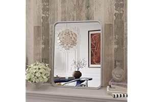 CHARMOR 16x20 Inch Brushed Nickel Bathroom Mirror, Rounded Rectangle Silver Metal Frame Mirror, Silver Bathroom Vanity Mirror, Anti-Rust, Hangs Horizontally or Vertically