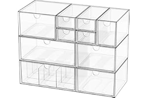 Yashong Desk Organizer Set, Clear Stackable Dustproof Storage Boxes for Desktop, Office, DIY Craft & Vertical Space Saving, P