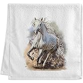 Dallonan Soft Cotton Face Wash Towels Watercolor White Horse Gym Hand Towels for Working Out Bathroom Decorative Set of 2 for Guest Bathroom 16x30 Inches