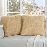 FUTEI Brown White Decorative Throw Pillow Covers 18x18 Inch Set of 2,Soft Fluffy Faux Fox Fur Textured Cushion Case,Modern Home Decor for Couch Living Room