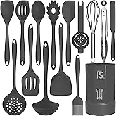 AOTHOD Silicone Cooking Utensils Set - 446°F Heat Resistant Kitchen Utensils,Spatula Sets,Turner Tongs,Spoon,Kitchen Utensil Gadgets Tools Set for Nonstick Cookware,Dishwasher Safe BPA Free (Gray)