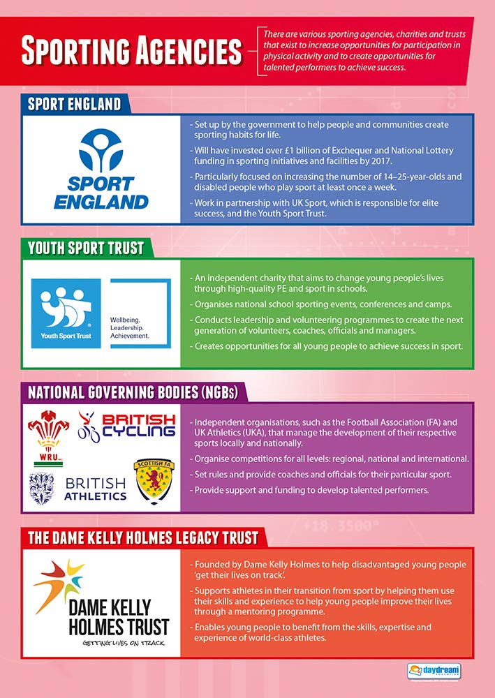 Sporting Agencies | PE Posters | Laminated Gloss Paper measuring 850mm x 594mm (A1) | Physical Education Charts for the Classroom | Education Charts by Daydream Education