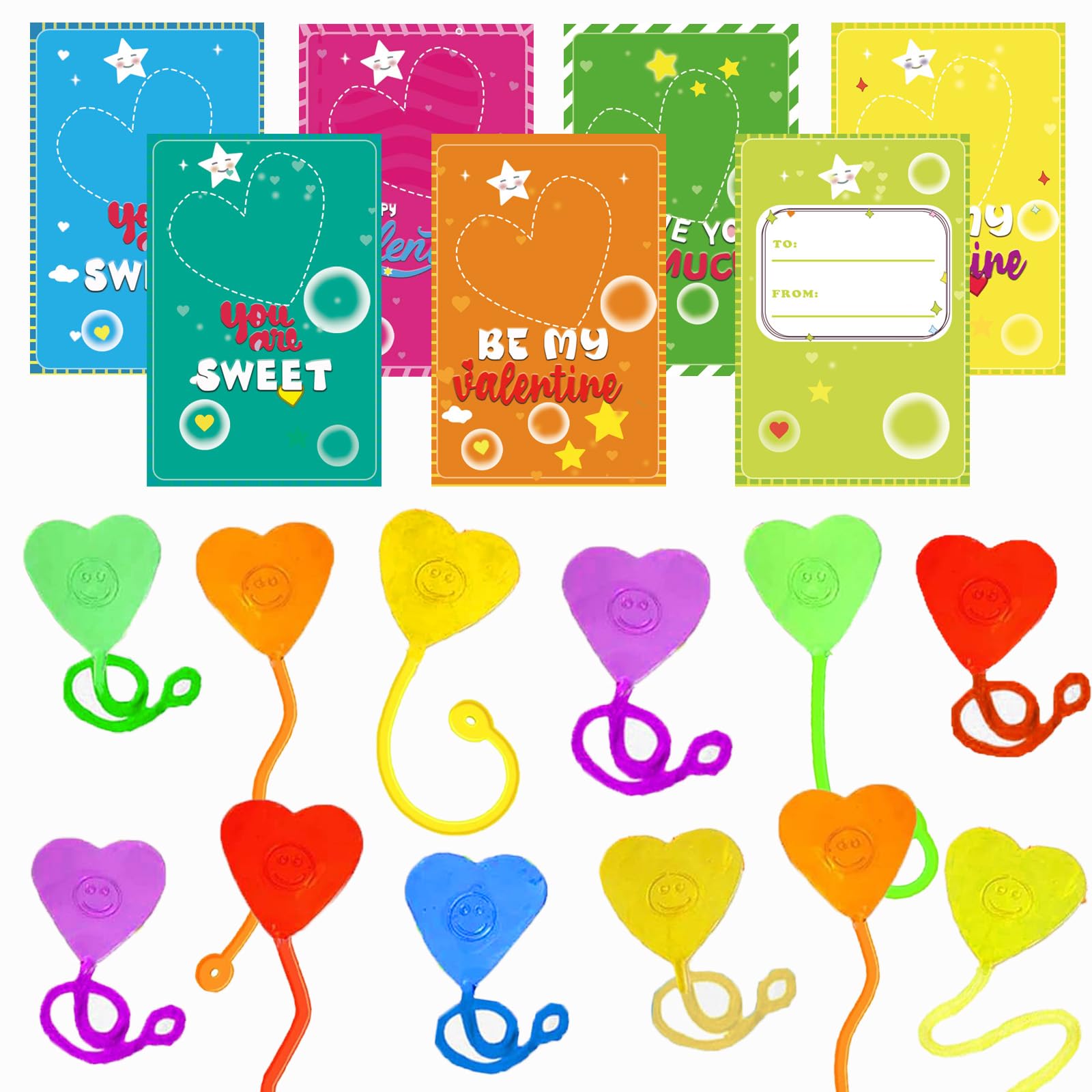 Photo 1 of 28 Pack Valentine Sticky Hands Toy with Valentines Cards for Kids Valentine Party Favors Valentine School Classroom Exchange Gift