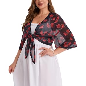 LADI TREND Womens Plus Size Tie Front Cardigan Short Sleeve Bolero Shrug | Plus Size Bolero Shrugs for Dresses, Ruffled Short
