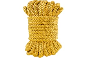 LEREATI 11 Yards Twisted Silk Rope Cord, Soft Golden Yellow Rope Satin Cord Trim 7mm Nylon Cord, Thick Decorative Rope, Cording for Crafts, Curtain Tieback, Home Décor, Graduation Cords
