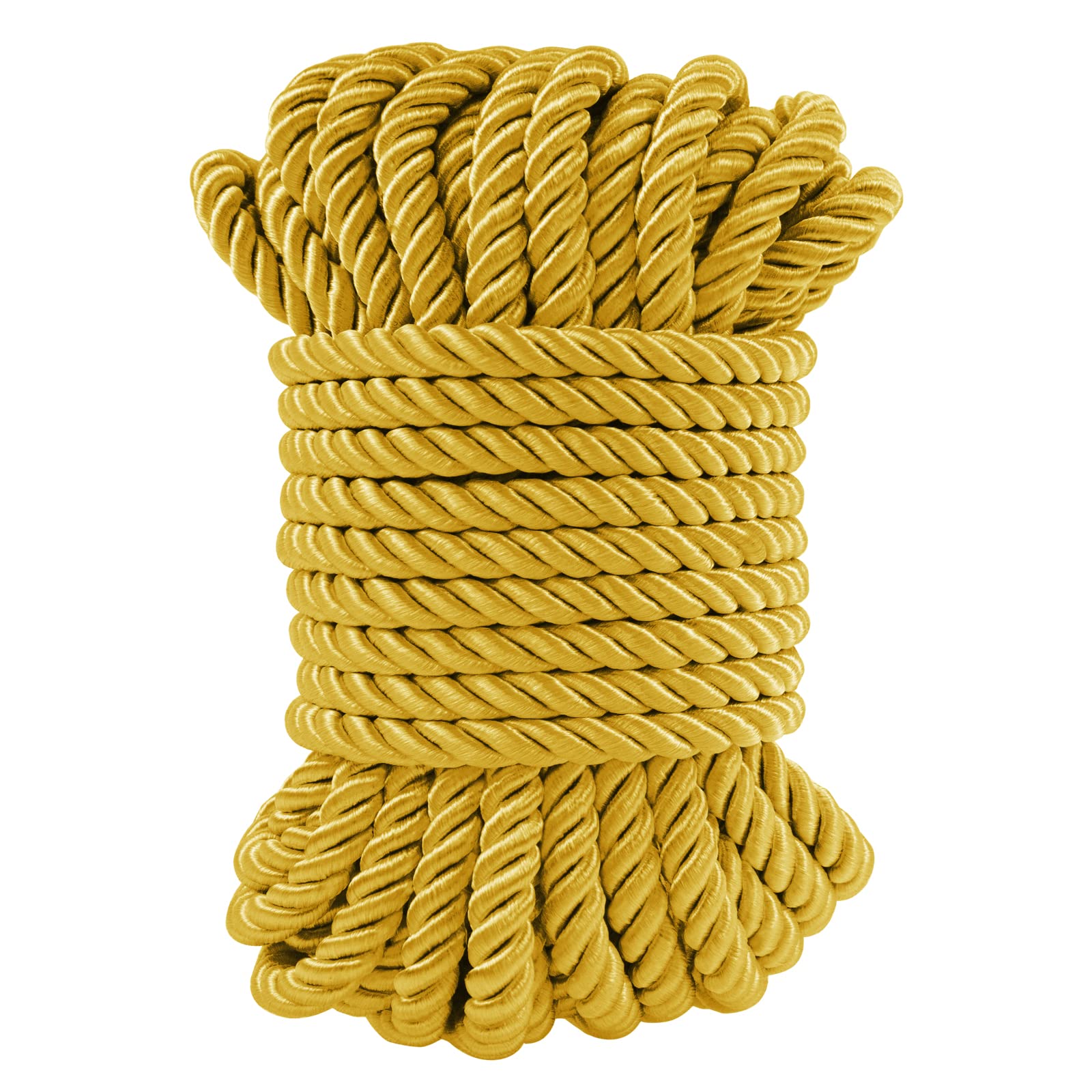 Lereati Golden Yellow Twisted 7mm x 10m, 3-Ply Polyester Decorative Macrame Cord, Perfect for DIY Curtains, Tiebacks & Gift Bags