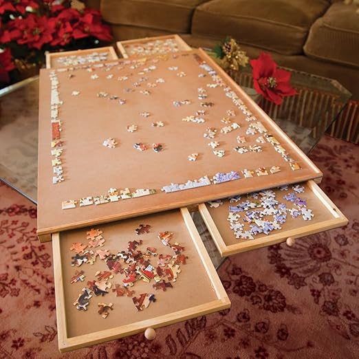 Buy Bits And Pieces Jumbo Size Wooden Puzzle Plateau Smooth Fiberboard Work Surface Four Sliding Drawers Complete This Puzzle Storage System Online At Low Prices In India Amazon In