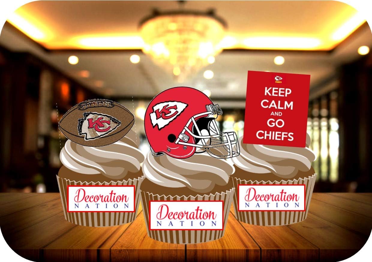 12 X Kansas City Chiefs Birthday Edible Cake Toppers Decorations Cupcakes Amazon Co Uk Kitchen Home