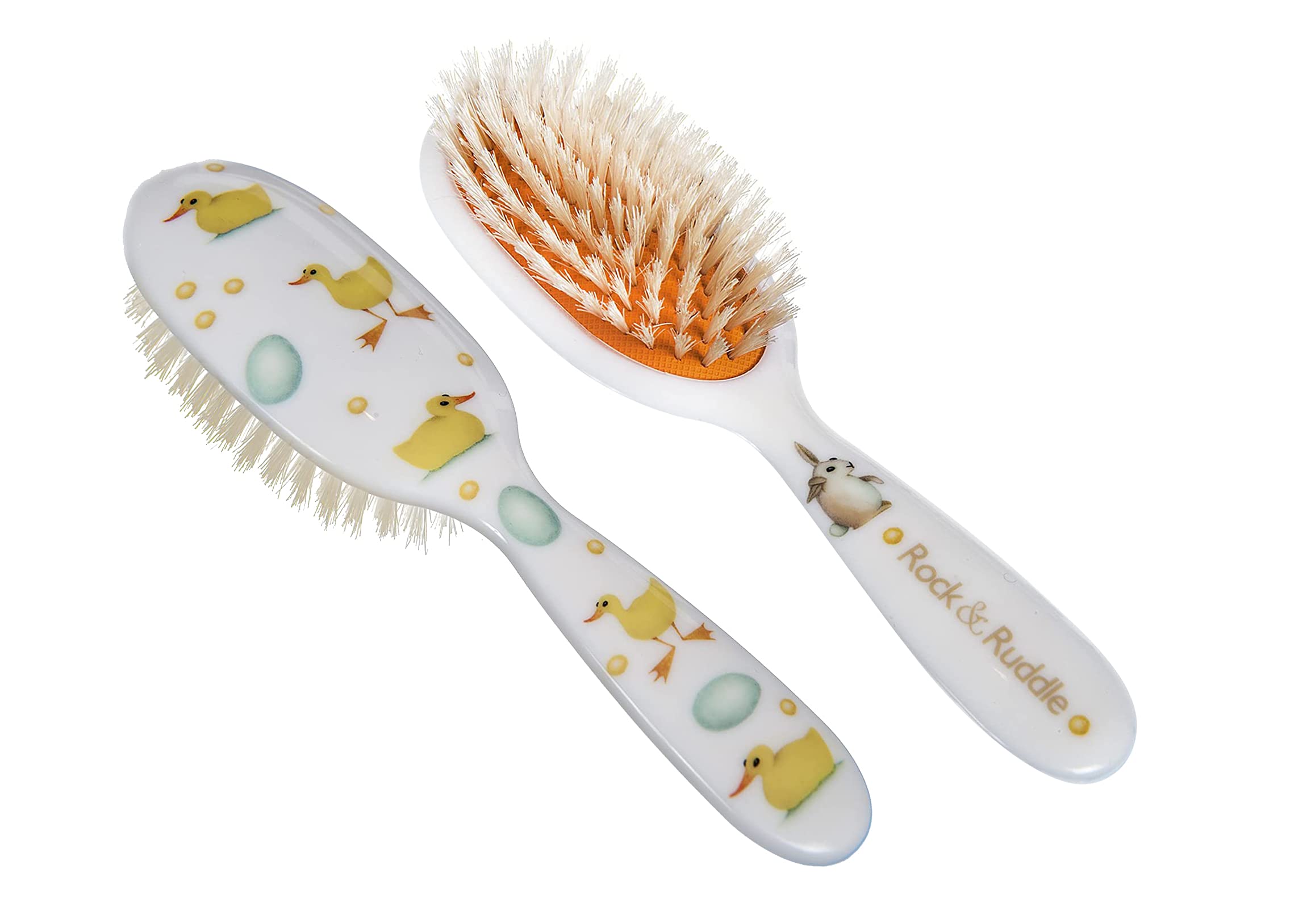 Rock & Ruddle Soft White Natural Boar Bristle Hairbrush for Babies and Young Children. Perfect for Fine Hair Detangling and Smoothing. Little Ducks Design, Small