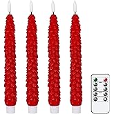 GenSwin Christmas Tree Flameless Taper Candles Flickering with Remote Timer, Real Wax LED Battery Operated Candles Warm 3D Wick Christmas Home Wedding Decor(Red, 0.78 X 9.64 Inch)