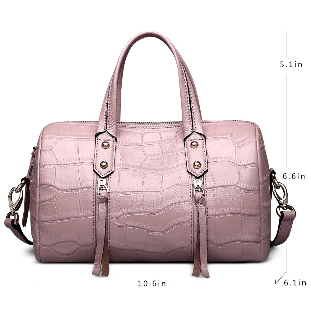 ZOOLER GLOBAL Women‘s Genuine Leather Handbags Large Space Fashion Purse Boston Bags Pink