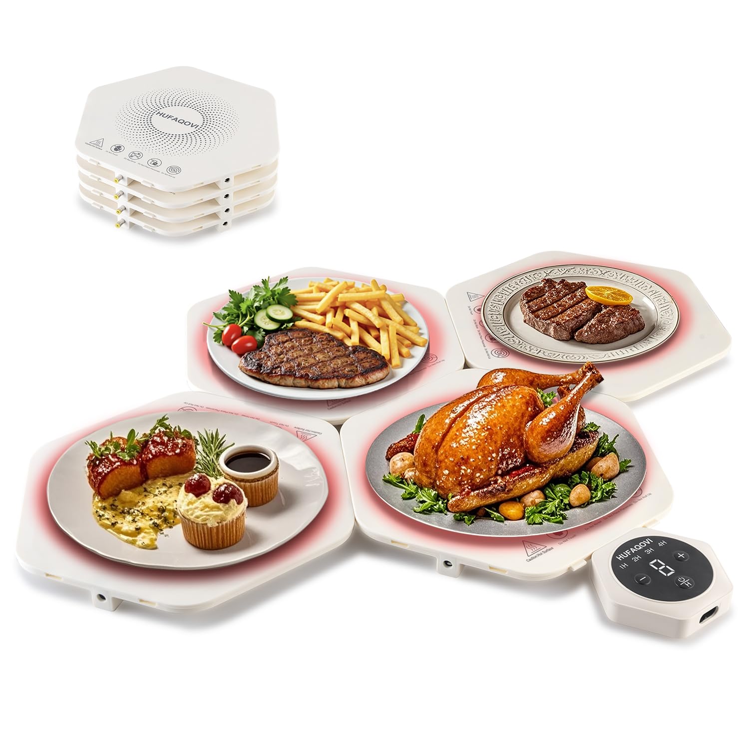 Photo 1 of ***Missing the charging box***Warming Mat for Food, Silicone Hexagonal Design Electric Warming Tray, Fast Heating, Freely Combined, 4 Temperature Settings, Food Heating Mat Suitable for Parties Gatherings Home Daily Use (4)