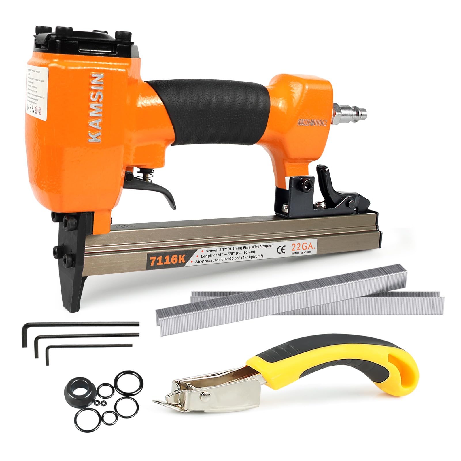 22 Gauge 7116K Pneumatic Upholstery Staple Gun, 71 Series 3/8" Crown (9.1mm) Upholstery Stapler, Air Power Fine Wire Stapler for Furniture, Woodworking, DIY Projects