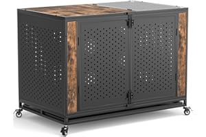 REXWELTEN 48" Heavy Duty Dog Crate Furniture for Extra Large Dogs, Enclosed Design with 0.5 inch Holes, Indestructible Metal Kennel for High Anxiety Dogs, Chew Proof Pet House Cage Indoor, Brown