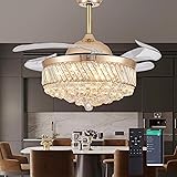 PAFRUMGE 36" Dimmable Gold Fandelier Crystal LED